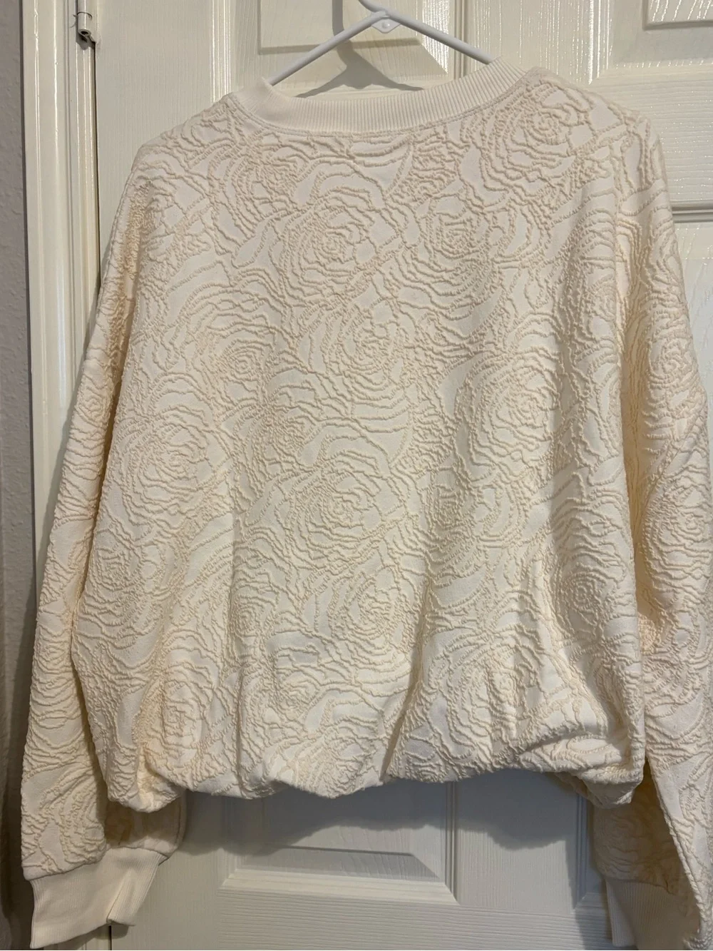 Anthropologie daily practice floral textured ivory bubble top XL nwt